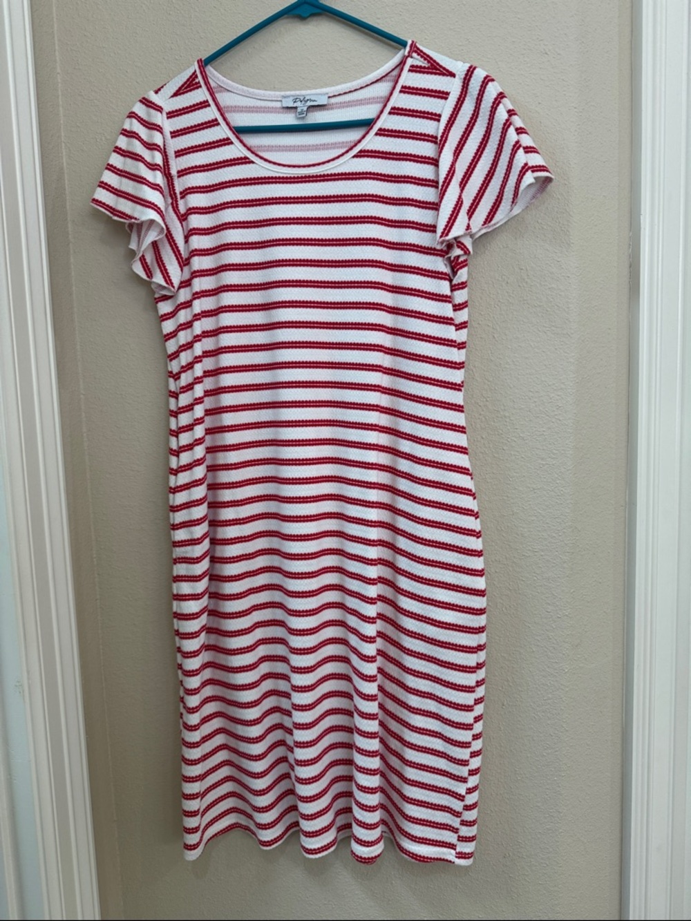 Polagram White and Red Striped Midi Dress